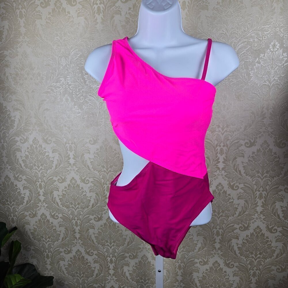 Monokini Two Tone Pink Size Small Cut Out Side One Adj Strap One Stationary